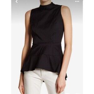Catherine Malandrino Womens Black Sleeveless Peplum High Low Top Size Small‎